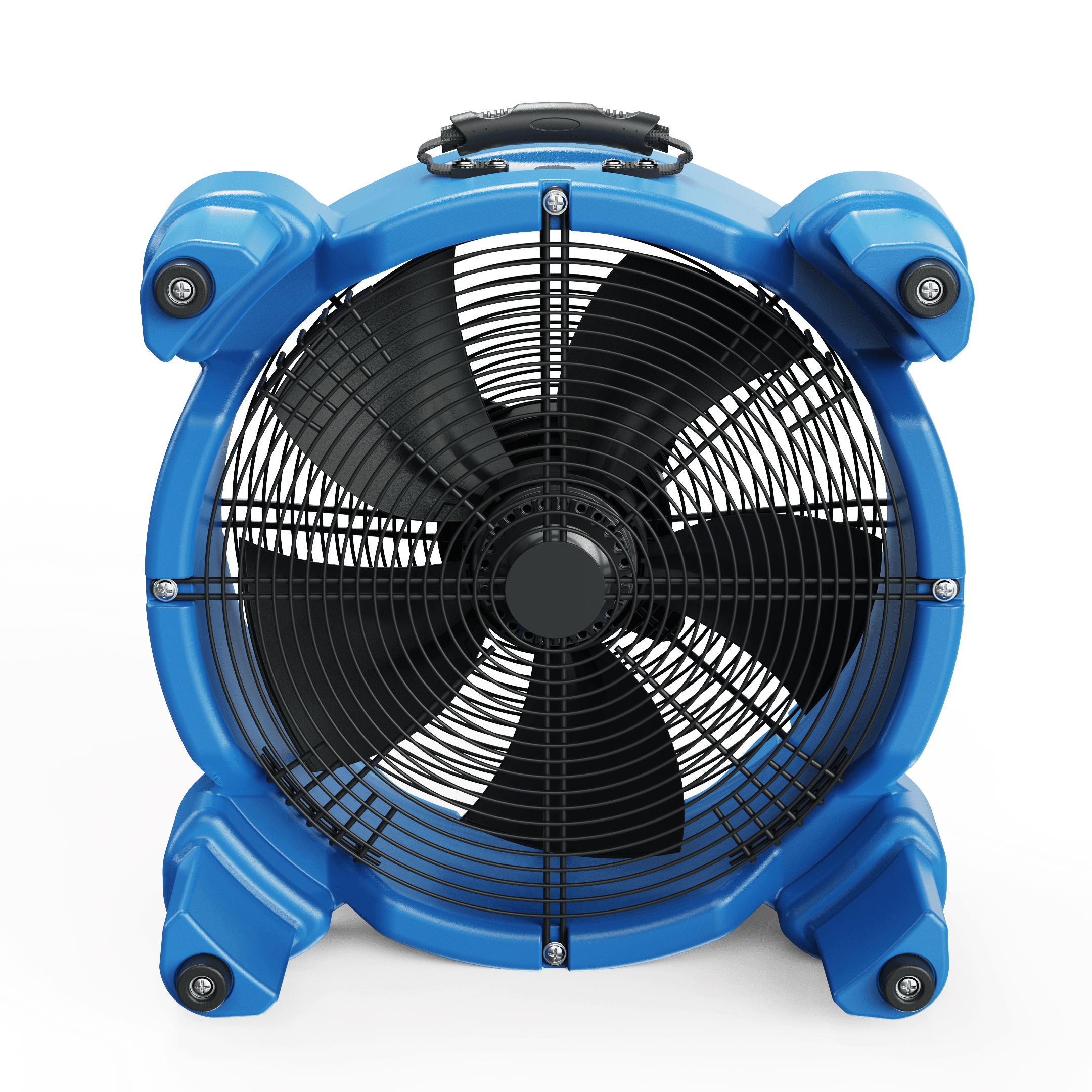 Thorair industrial blue air mover fan with black protective grill and carry handle Thorair industrial blue air mover fan with black protective grill and carry handle